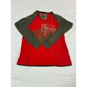 D.J. Street Unlimited Raglan Long Sleeve‎ Shirt Red Gray V-Neck Men's XXL